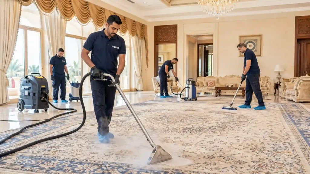 شركة تنظيف سجاد في الامارات تستخدم أحدث أجهزة تنظيف السجاد بالبخار داخل الفلل والقصور