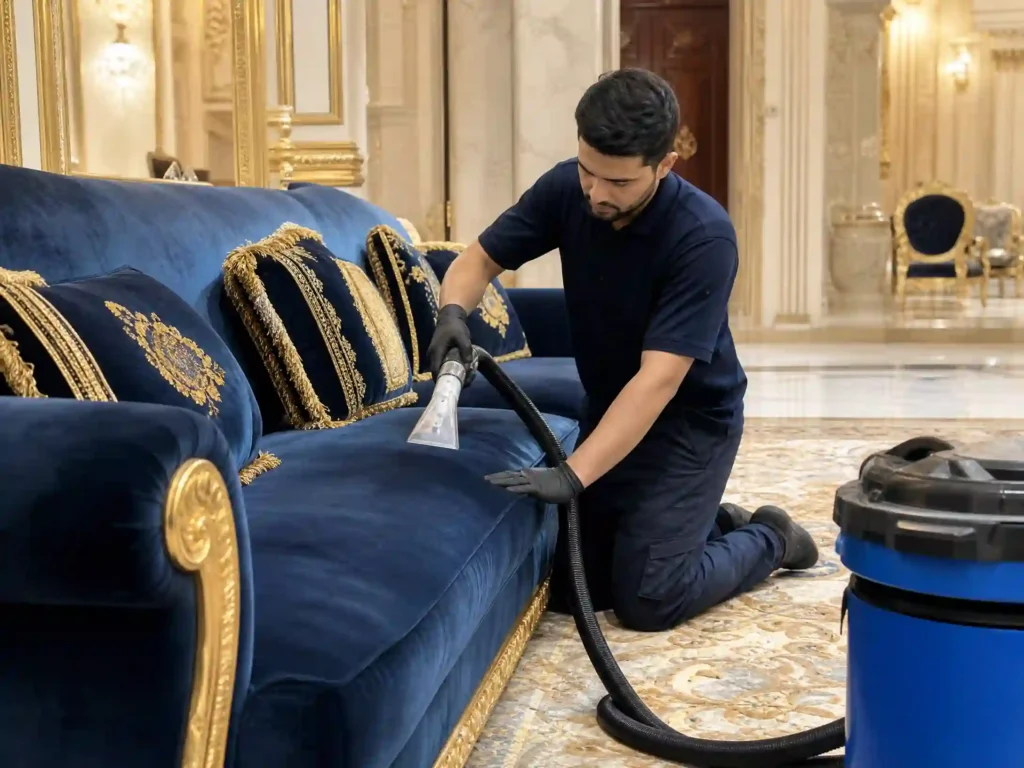 تنظيف كنب في الفلل والقصور باستخدام أجهزة البخار والشفط الاحترافية